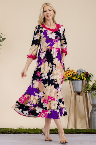 Full Size Floral Ruffled Midi Dress