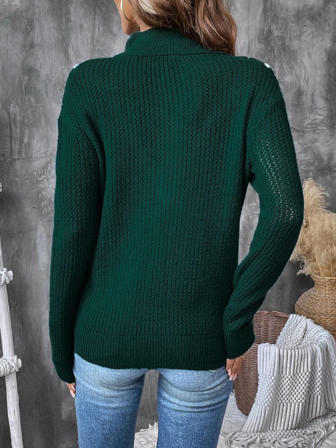 Contrast Half Zip Long Sleeve Sweater