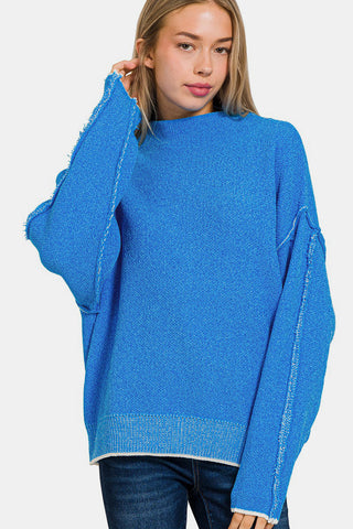 Exposed Seam Mock Neck Long Sleeve Sweater