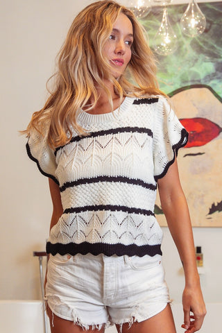 Contrast Striped Short Sleeve Knit Top