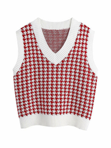 Hounds tooth V-Neck Sweater Vest