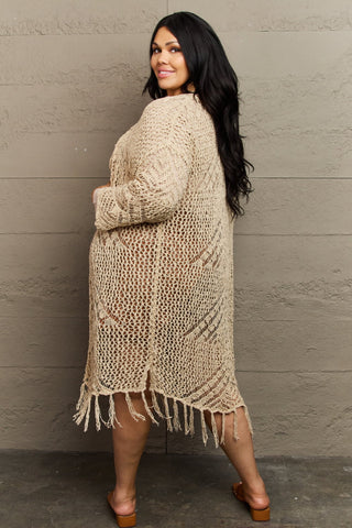 HEY SON Oho Chic Full Size Western Knit Fringe Cardigan