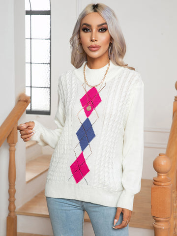 Geometric Mock Neck Sweater