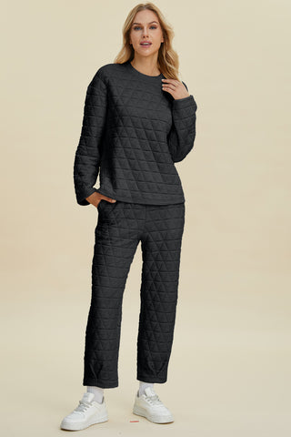 Full Size Texture Round Neck Long Sleeve Top and Pants Set