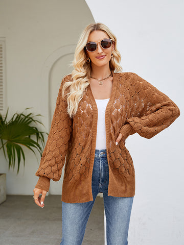 Open Front Lantern Sleeve Cardigan