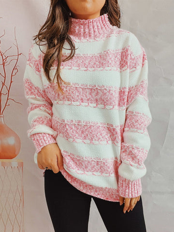 Striped Turtleneck Long Sleeve Sweater