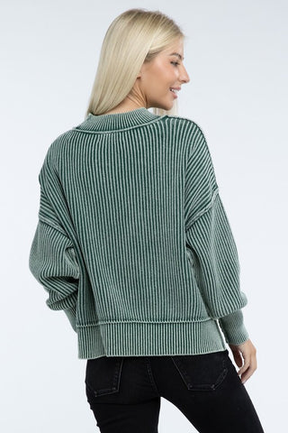 Washed Side Slit Oversize Cropped Sweater