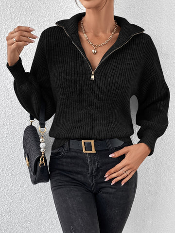 Half Zip Dropped Shoulder Sweater