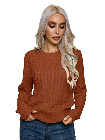 Cable-Knit Round Neck Long Sleeve Sweater