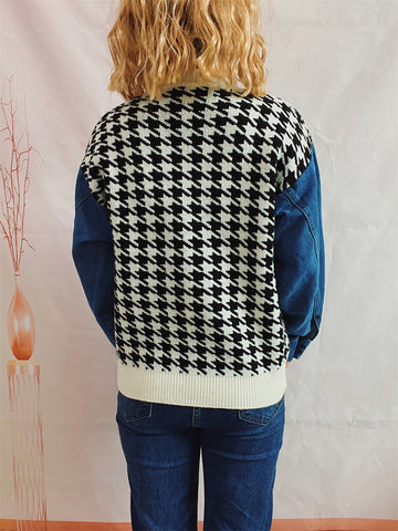 Hounds tooth Denim Sleeve Sweater