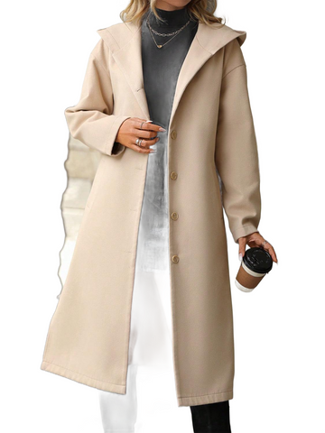 Button Up Long Sleeve Hooded Coat