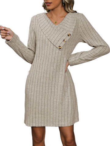 V-Neck Long Sleeve Knit Dress