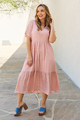 Spring Baby Full Size Kimono Sleeve Midi Dress in Peach