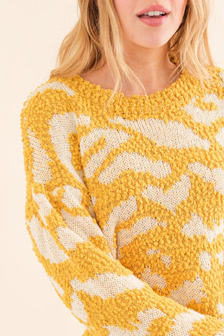 Full Size Textured Pattern Contrast Sweater