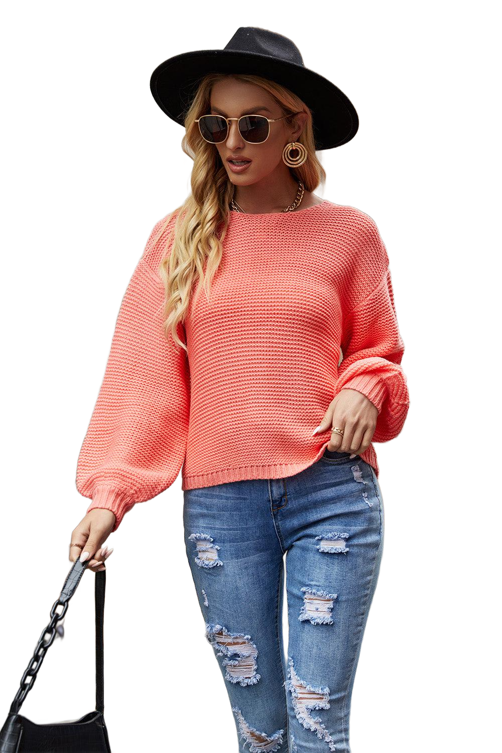 Round Neck Lantern Sleeve Sweater