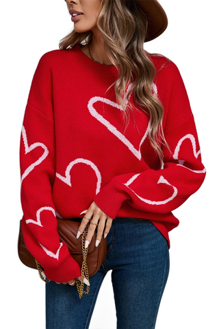 Heart Dropped Shoulder Long Sleeve Sweater