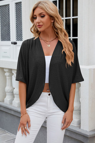 Eyelet Open Front Half Sleeve Cardigan