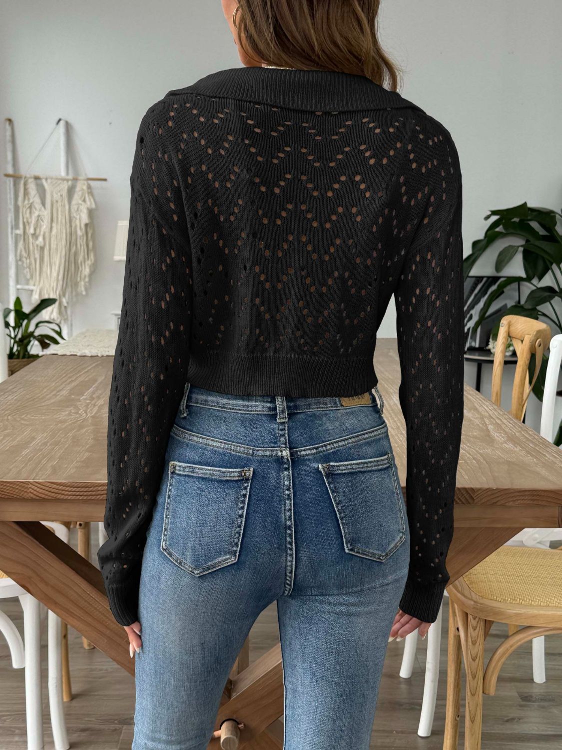 Collared Neck Long Sleeve Knit Top