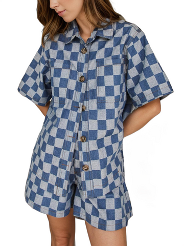 Checkered Button Up Half Sleeve Top and Shorts Set