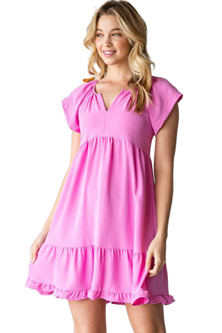 Tiered Notched Cap Sleeve Dress