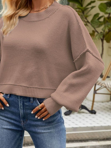 Round Neck Dropped Shoulder Sweater