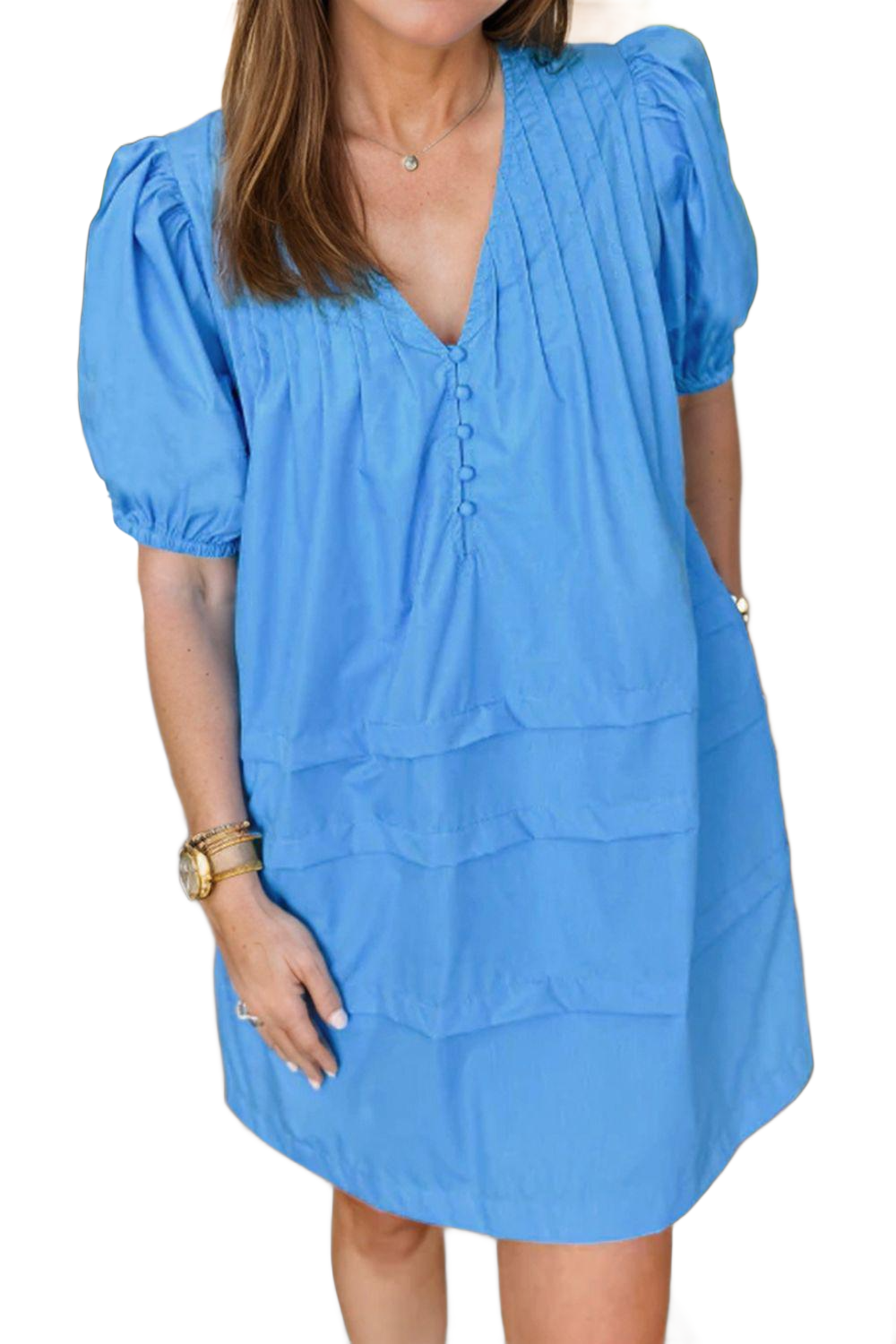 Pocketed V-Neck Short Sleeve Dress