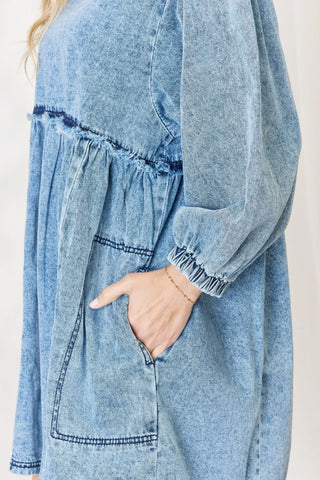 Full Size Oversized Denim Baby doll Dress