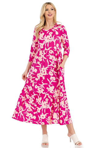 Full Size Floral Round Neck Ruffle Hem Dress