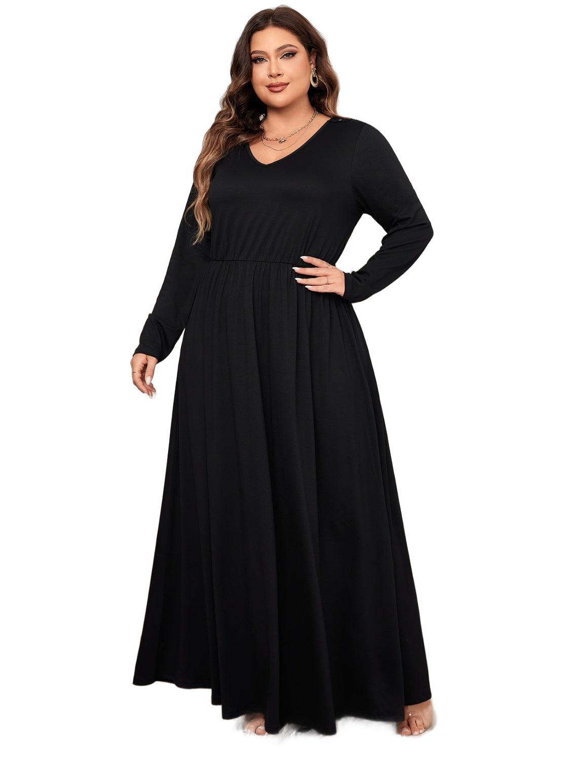 Plus Size Cutout V-Neck Long Sleeve Maxi Dress