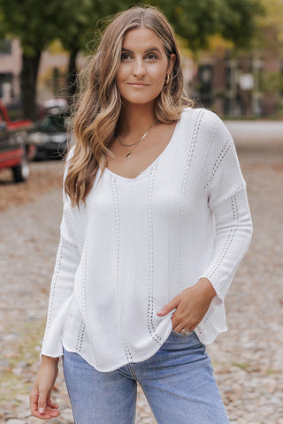 V-Neck Long Sleeve Knit Top