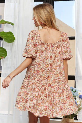 Floral Square Neck Puff Sleeve Dress