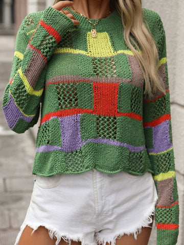 Color Block Round Neck Sweater