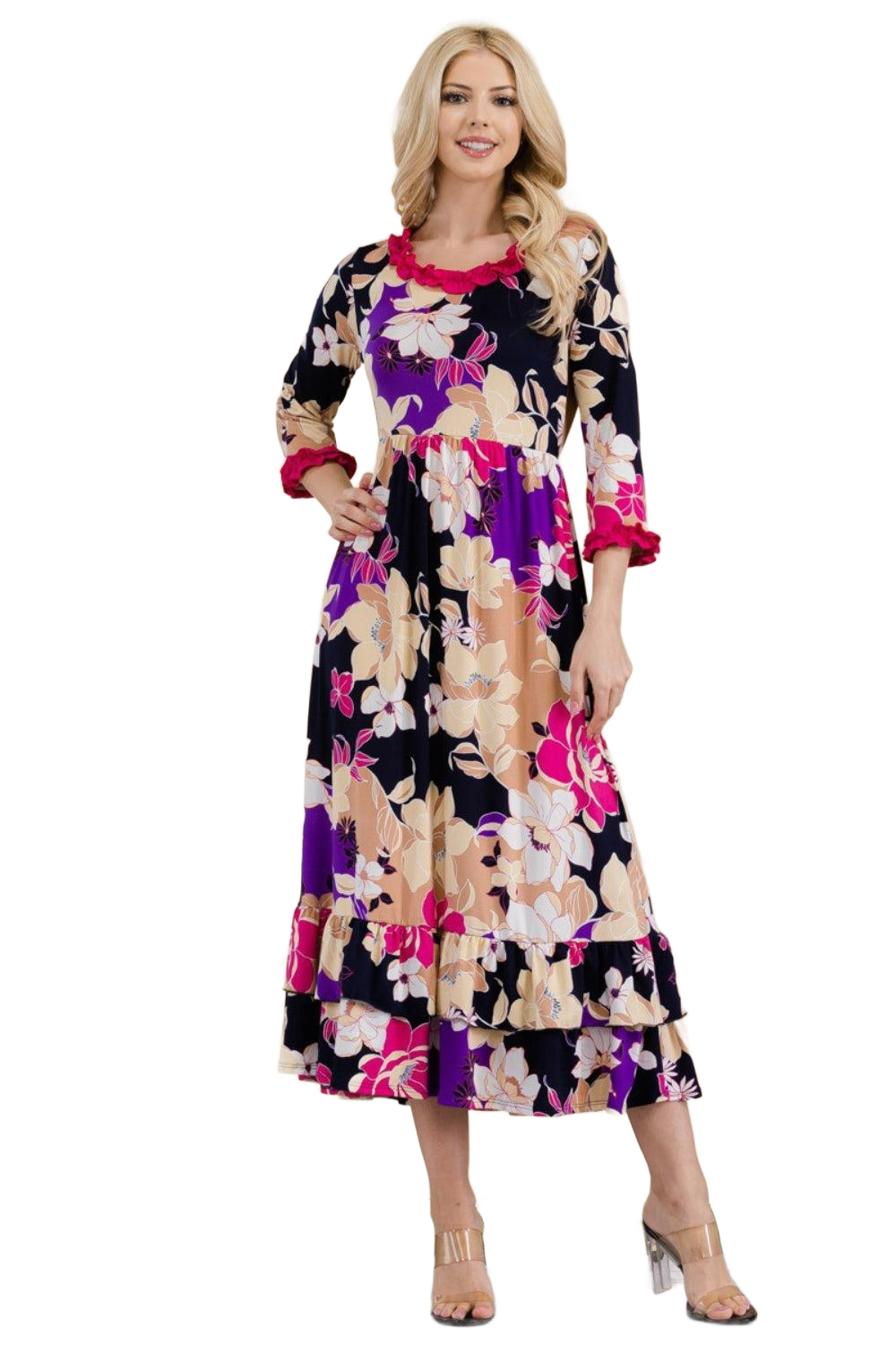 Full Size Floral Ruffled Midi Dress