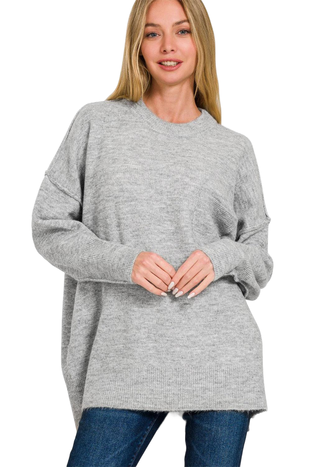 High-Low Hem Drop Shoulder Sweater