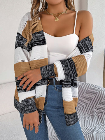 Striped Open Front Cardigan