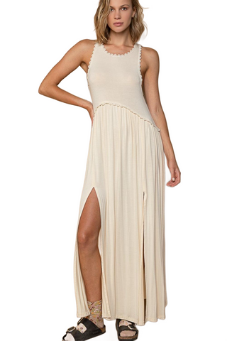 Sleeveless Back Zipper Front Slit Maxi Dress