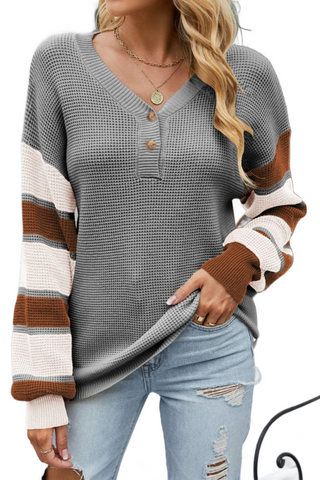 Color Block V-Neck Dropped Shoulder Sweater