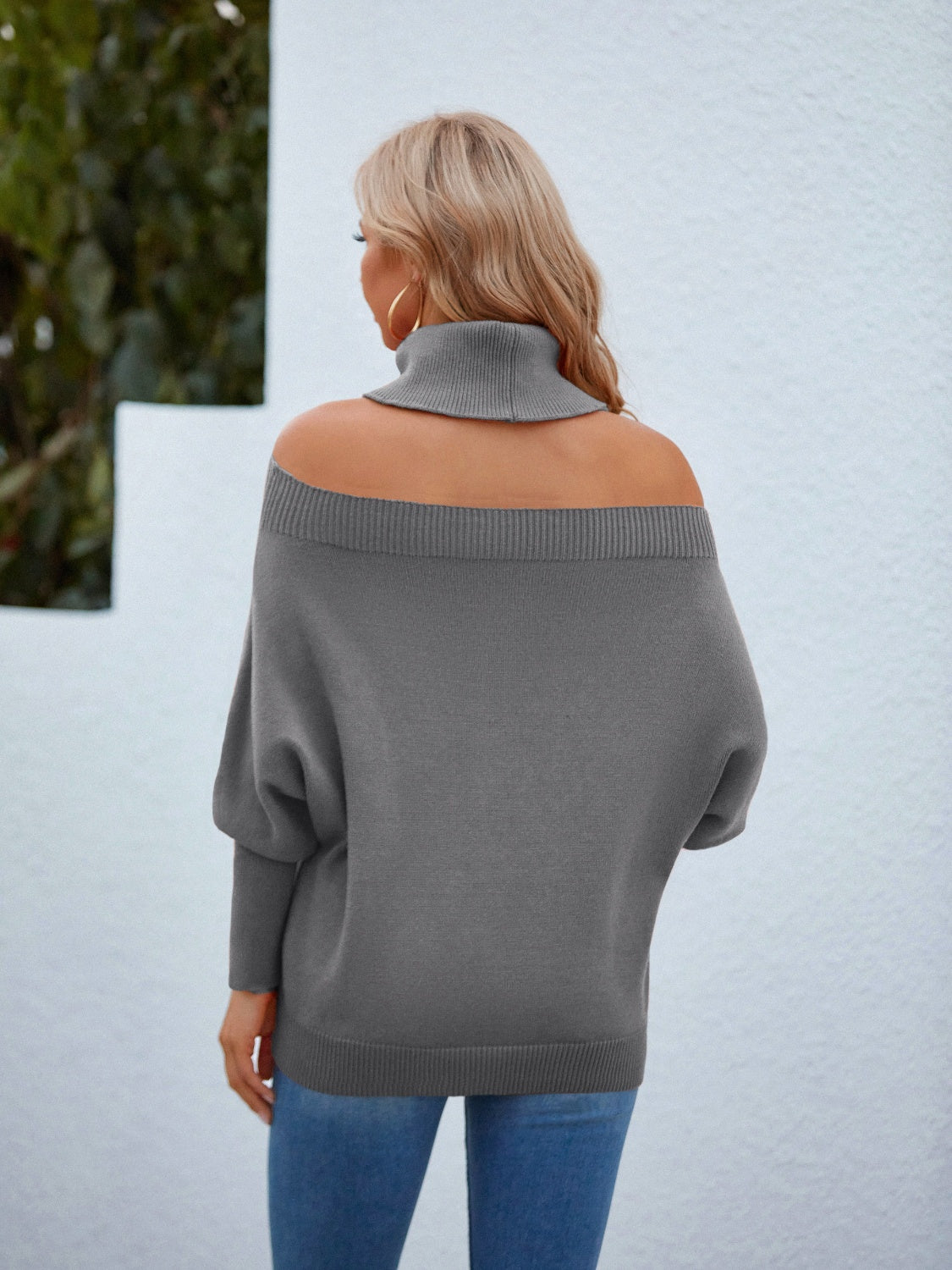 Off Shoulder Turtleneck Bating Sleeve Sweater