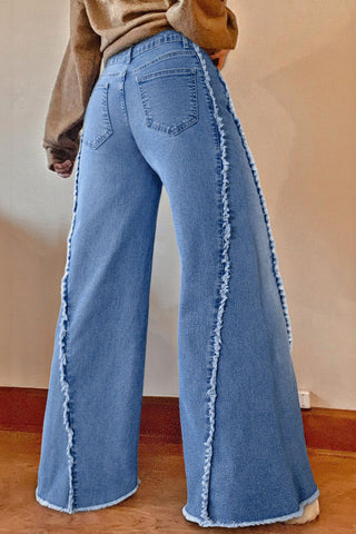 Raw Hem Wide Leg Jeans