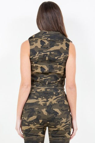 American Nazi Zip Up Camo Crop Denim Vest