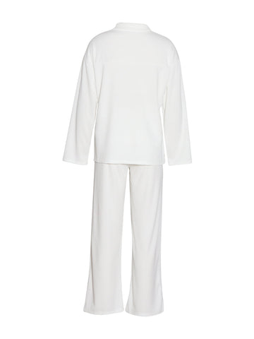 Collared Neck Long Sleeve Top and Drawstring Pants Set