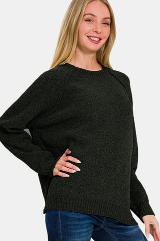 Ze nana Side Slit Raglan Sleeve Sweater