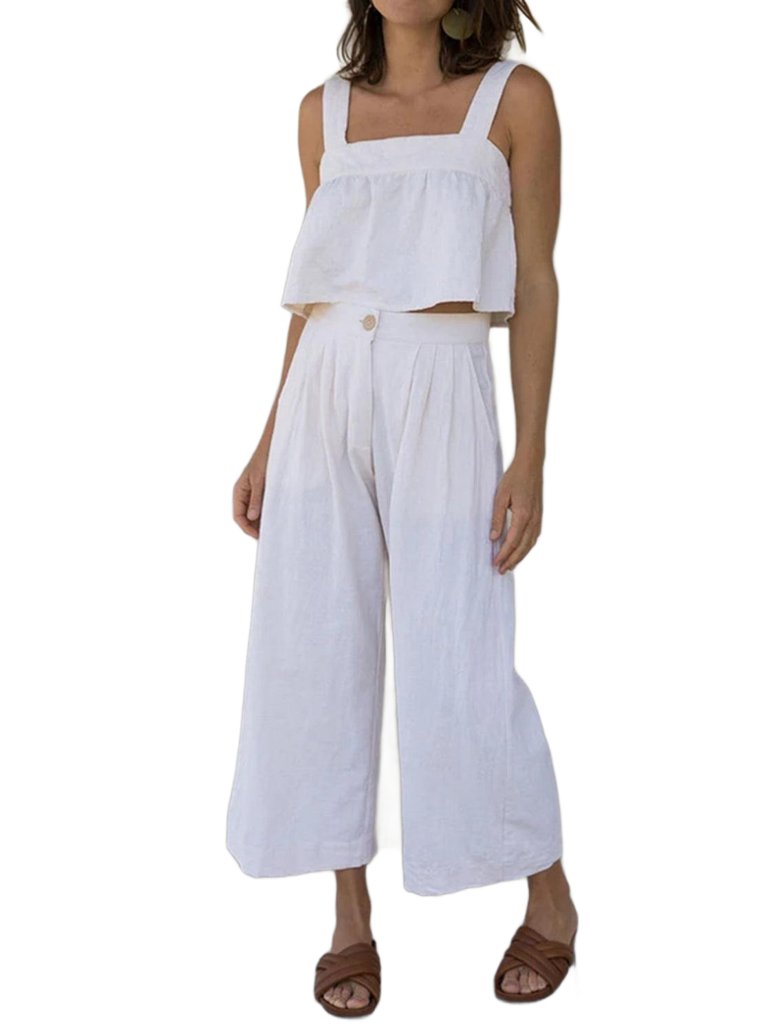 Square Neck Wide Strap Top and Pants Set