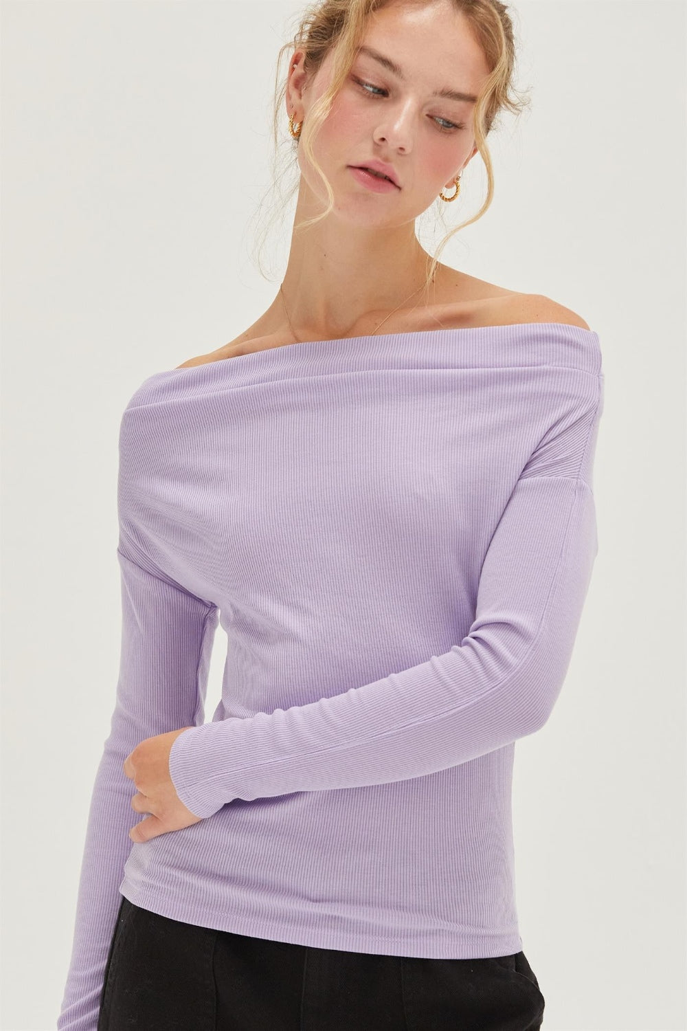 Off Shoulder Ribbed Knit Top