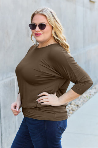 Full Size Round Neck Batting Sleeve Top