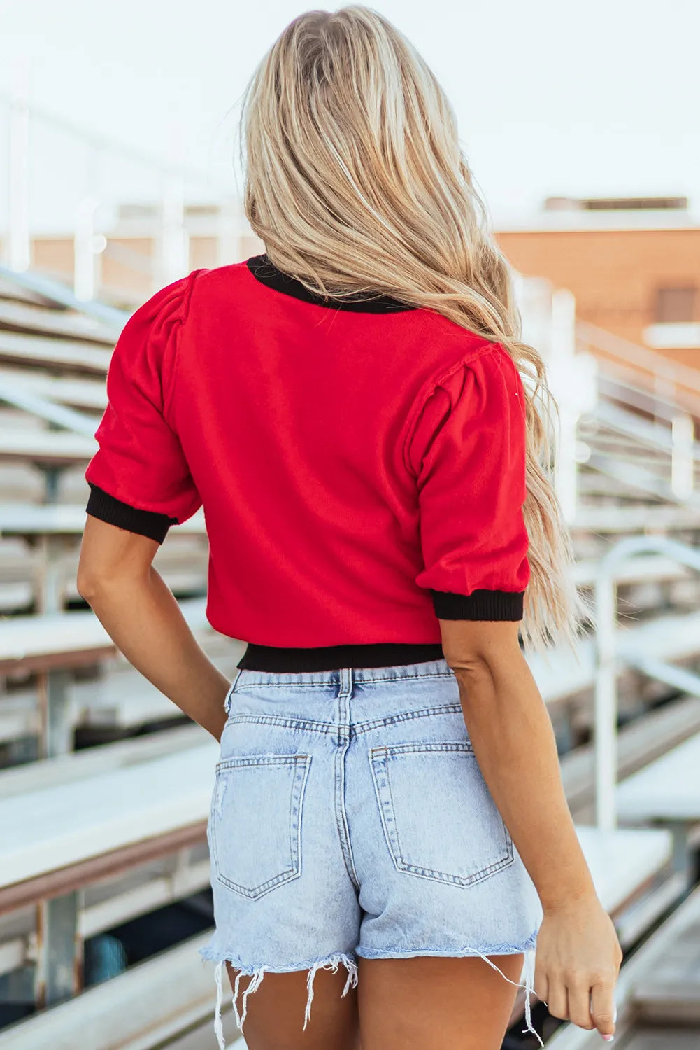 Sequin Football Round Neck Short Sleeve Top