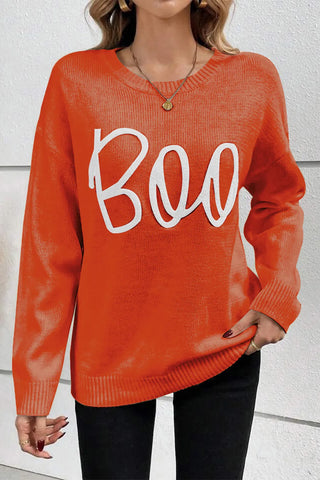 BOO, Round Neck Long Sleeve Sweater