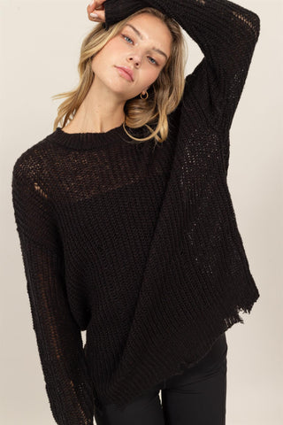 HAVE Distressed Long Sleeve Knit Top