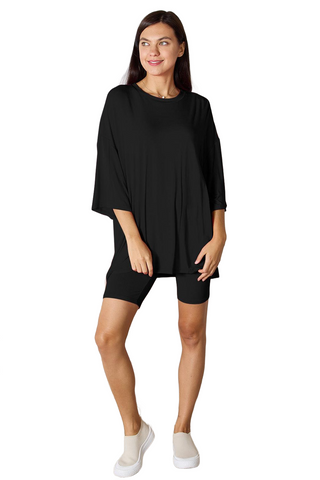 Full Size Round Neck Drop Shoulder T-Shirt and Shorts Set