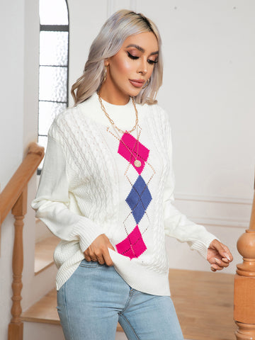 Geometric Mock Neck Sweater